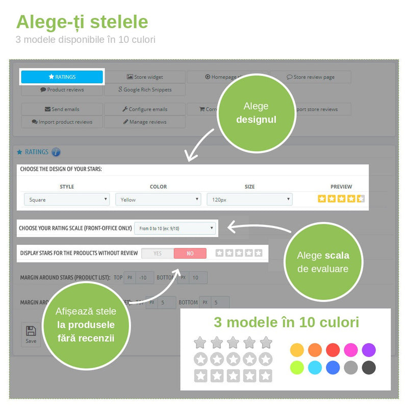 Configurarea stelelor de evaluare: design, culoare și scală