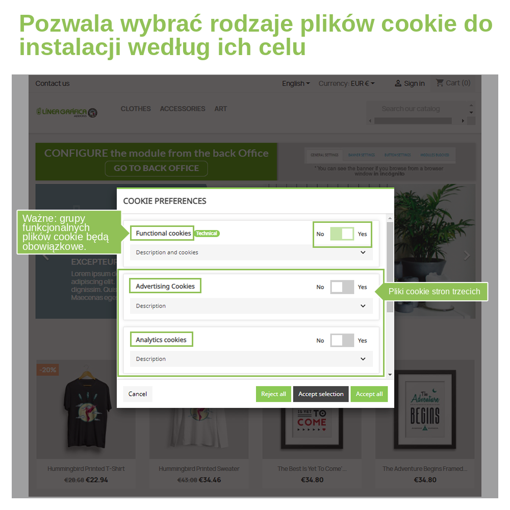 Preferencje plików cookie według celu: funkcjonalne, reklamowe i analityczne