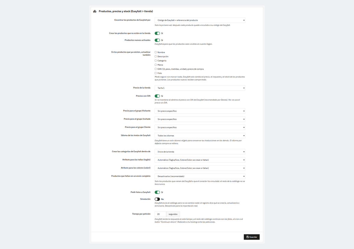 Ajustes de productos: modo seguro, precios con IVA, listini por grupo de clientes y simulación