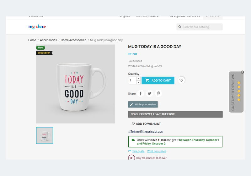 Estimated delivery date with countdown on the PrestaShop product page
