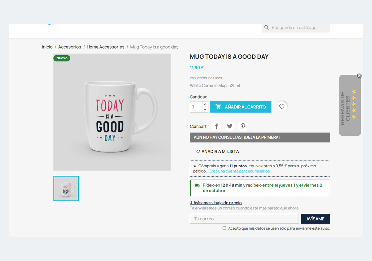 Fecha de entrega estimada con cuenta atrás en la ficha de producto de PrestaShop