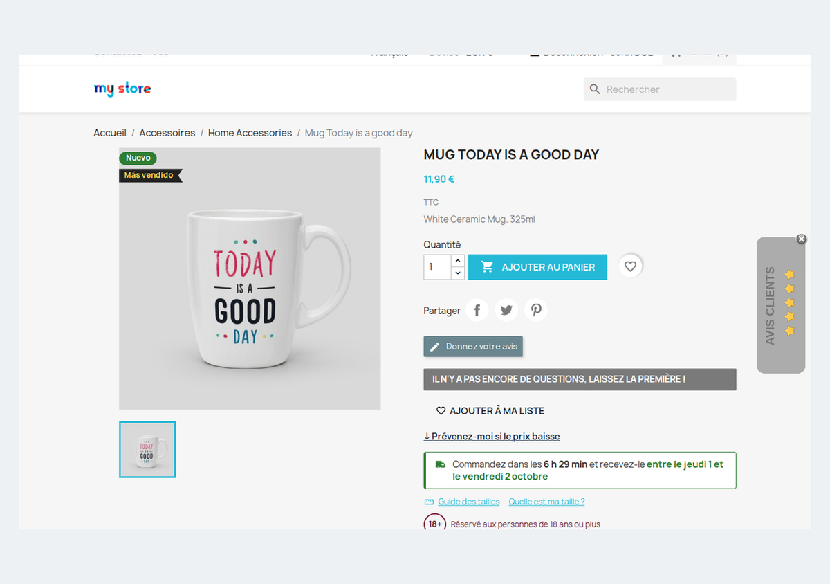 Date de livraison estimée avec compte à rebours sur la fiche produit PrestaShop