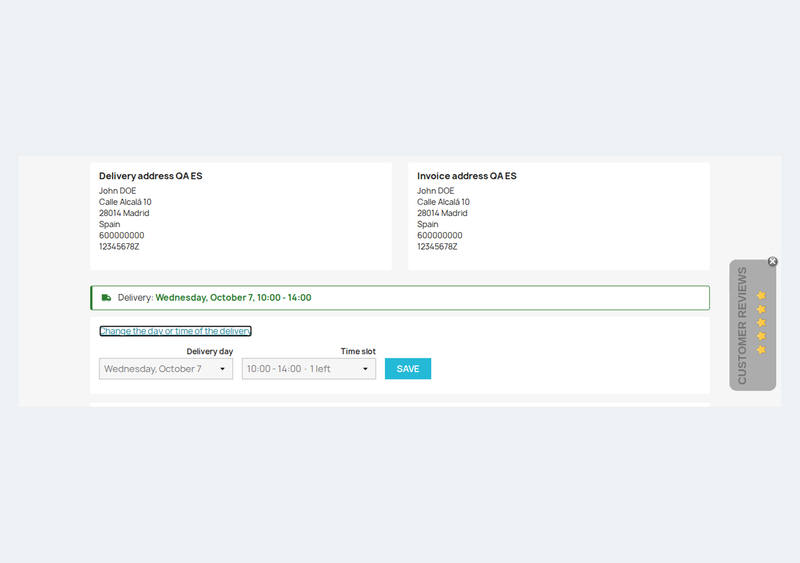 Delivery date and time slot in the customer order, editable from the account