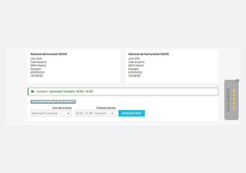 Date et créneau de livraison dans la commande client, modifiables depuis le compte