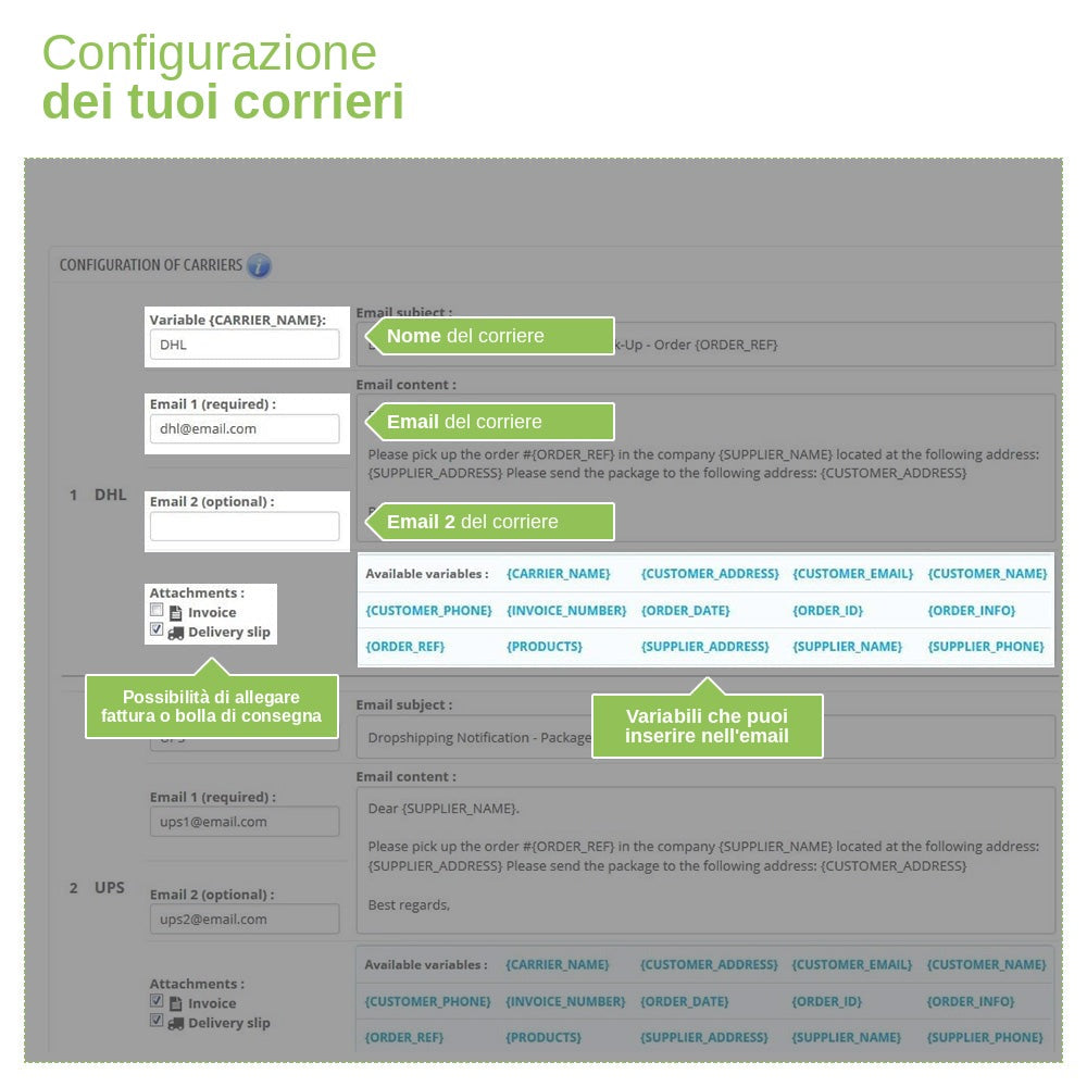 Modulo PrestaShop Dropshipping – Email a Fornitori e Corrieri – schermata 3