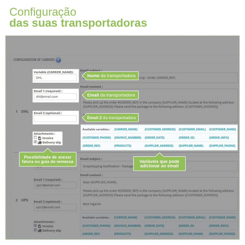 Módulo PrestaShop Dropshipping – E-mails para Fornecedores e Transportadoras – captura de ecrã 3