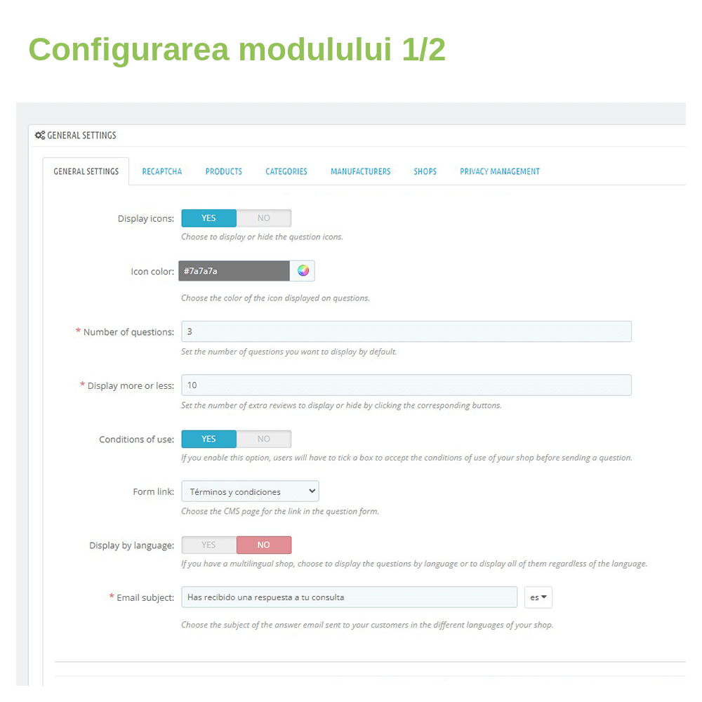 Modul Prestashop Întrebări despre produse – FAQ – captură 1