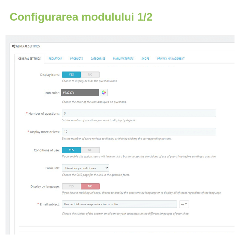 Modul Prestashop Întrebări despre produse – FAQ – captură 1
