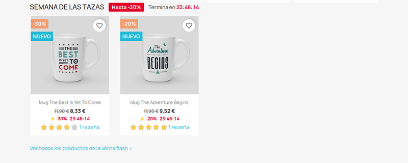 Bloque de venta flash en la portada con cuenta atrás en cada producto