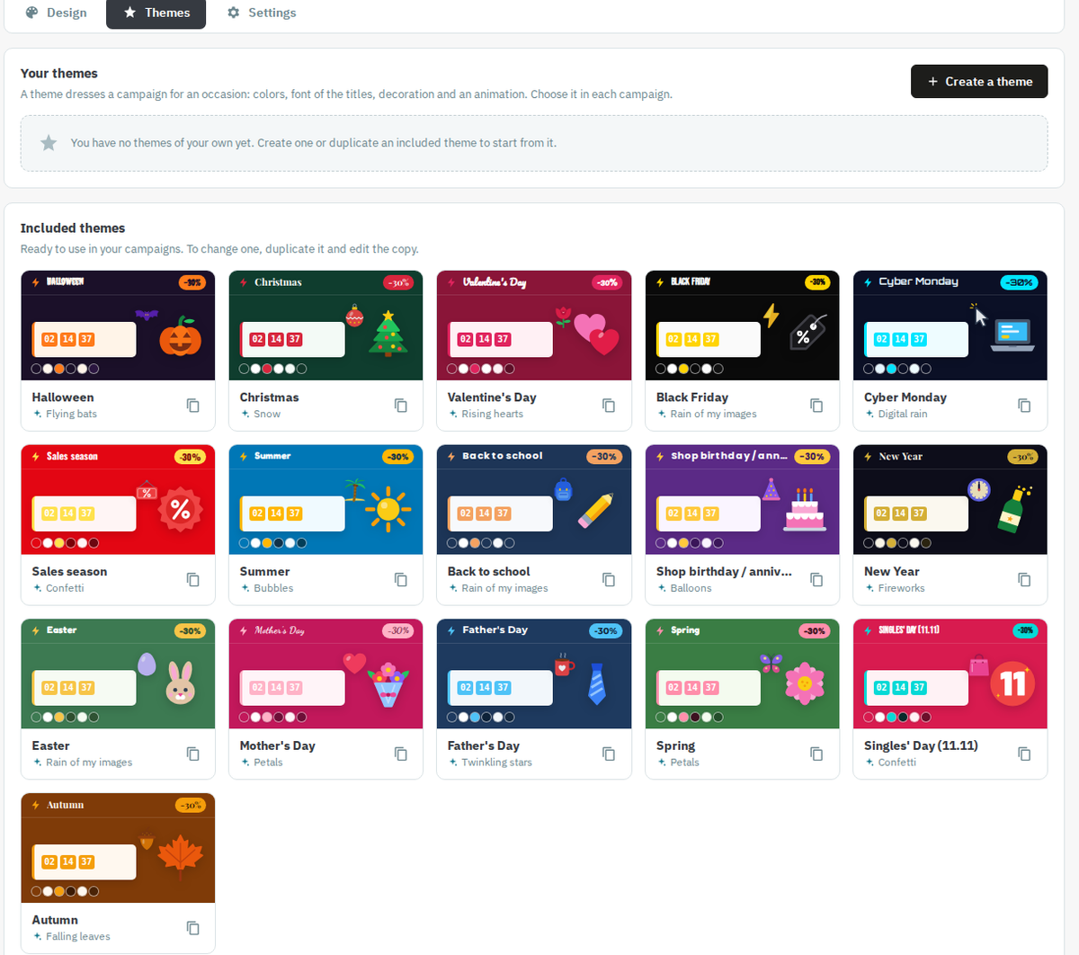 The 16 campaign themes: Christmas, Halloween, Valentine's Day, sales season and more