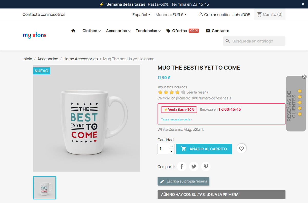 Annonce « Commence dans… » sur la fiche avant le début de la vente flash