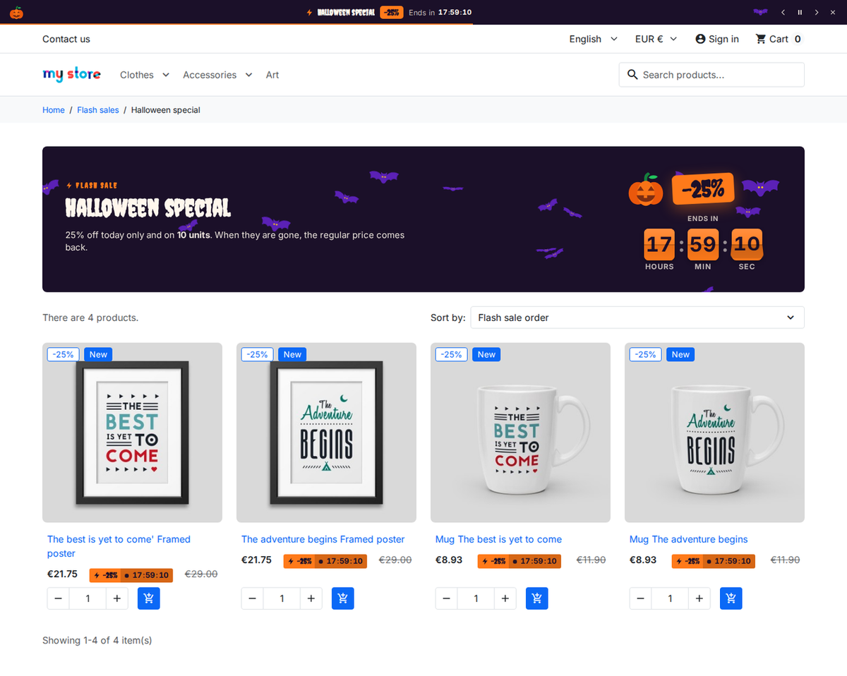 Dedicated flash sale campaign page with its products and countdown
