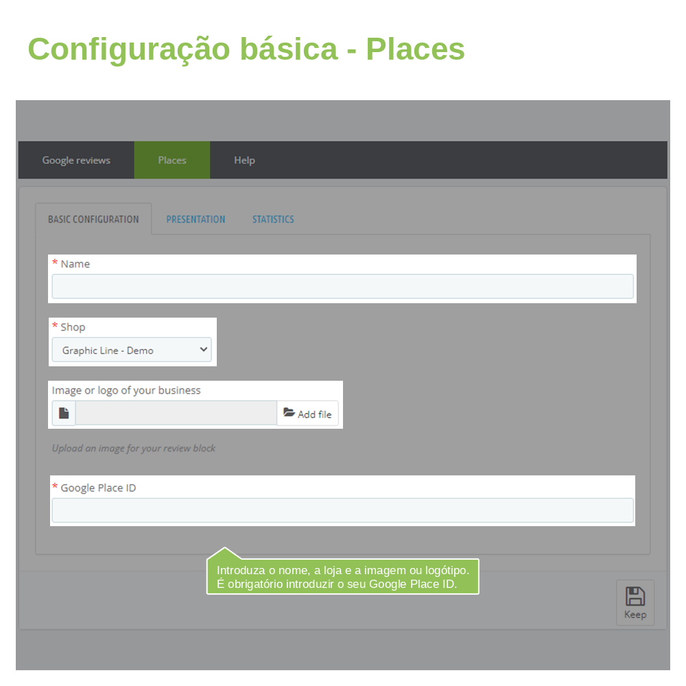 Adicionar um local com o respetivo Google Place ID para mostrar as suas avaliações no PrestaShop
