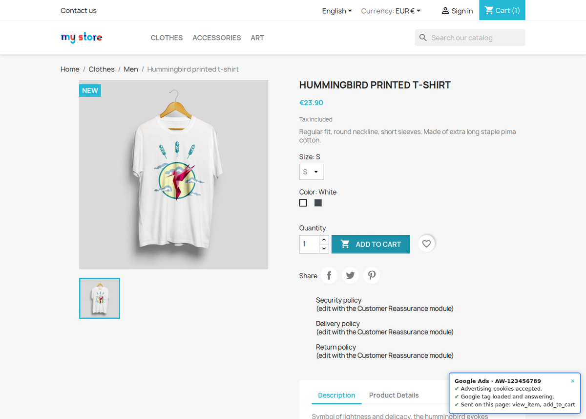 Testing the Google Ads tag in your own PrestaShop shop