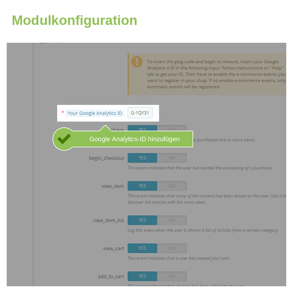 Modulkonfiguration: Google-Analytics-4-Mess-ID in PrestaShop