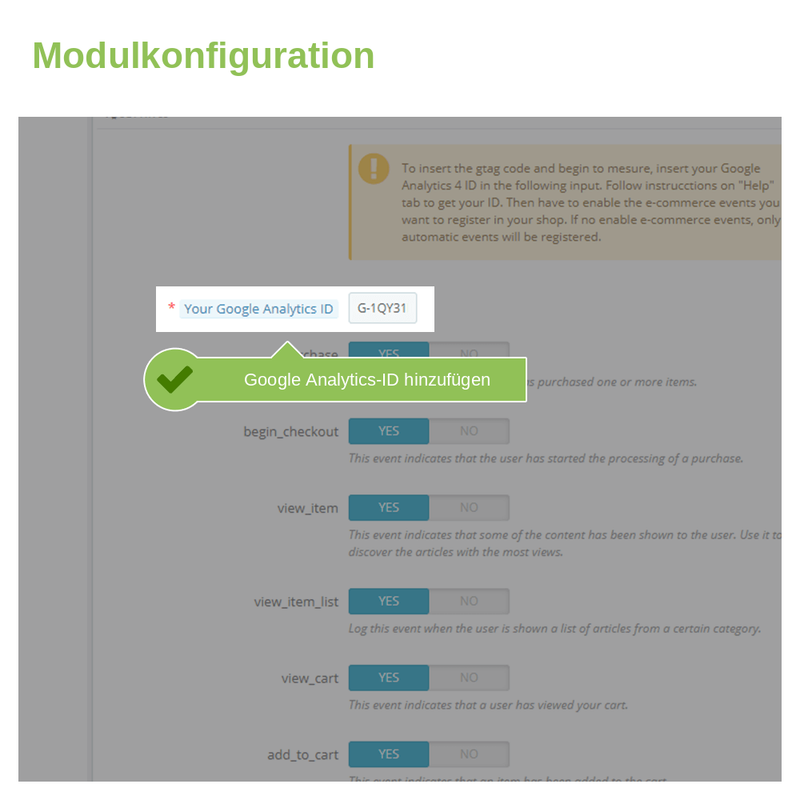 Modulkonfiguration: Google-Analytics-4-Mess-ID in PrestaShop