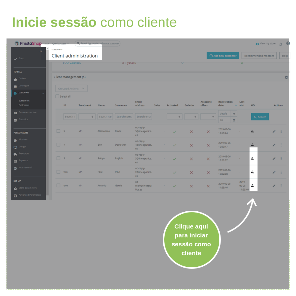 Módulo PrestaShop Login: iniciar sessão como cliente – captura de ecrã 1