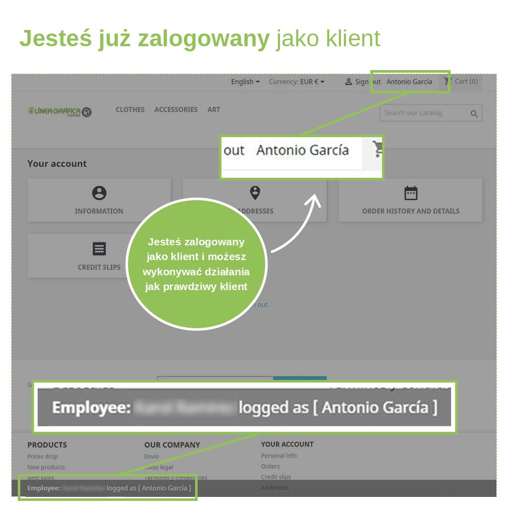 Moduł PrestaShop Login – logowanie jako klient – zrzut ekranu 2