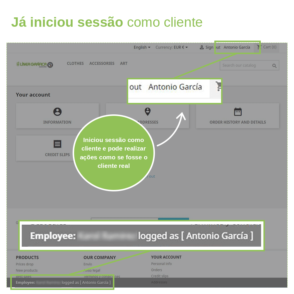 Módulo PrestaShop Login: iniciar sessão como cliente – captura de ecrã 2