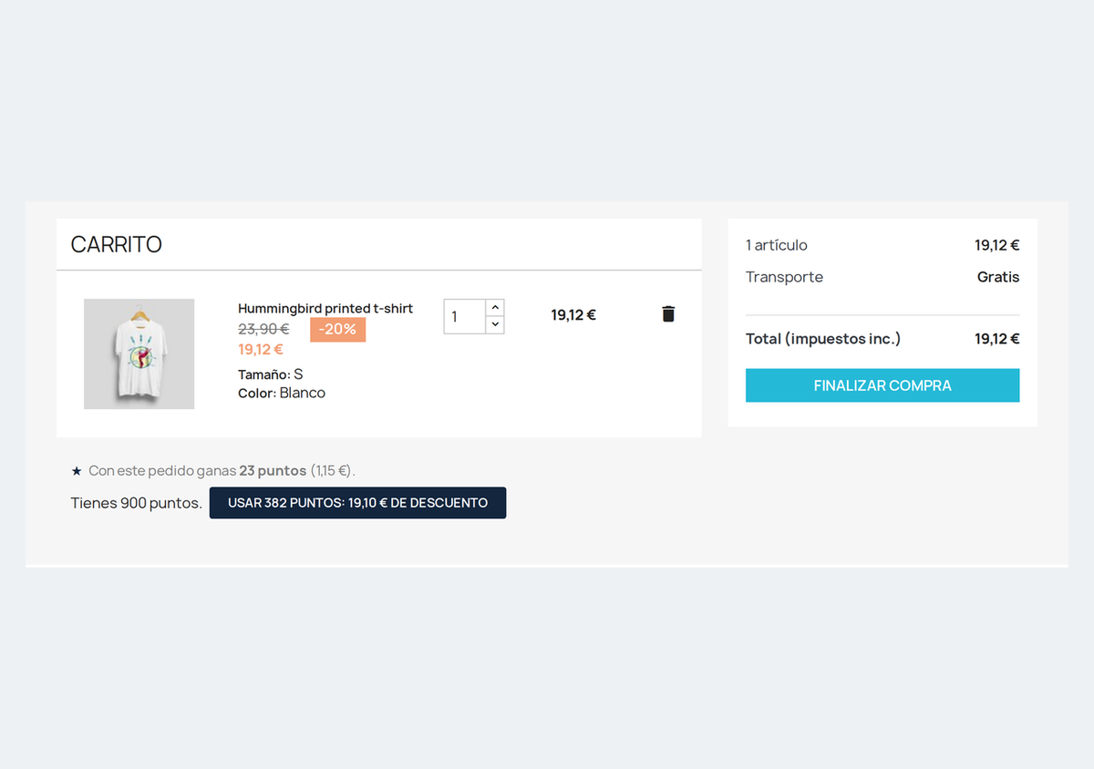 Canje de puntos de fidelidad en el carrito de PrestaShop