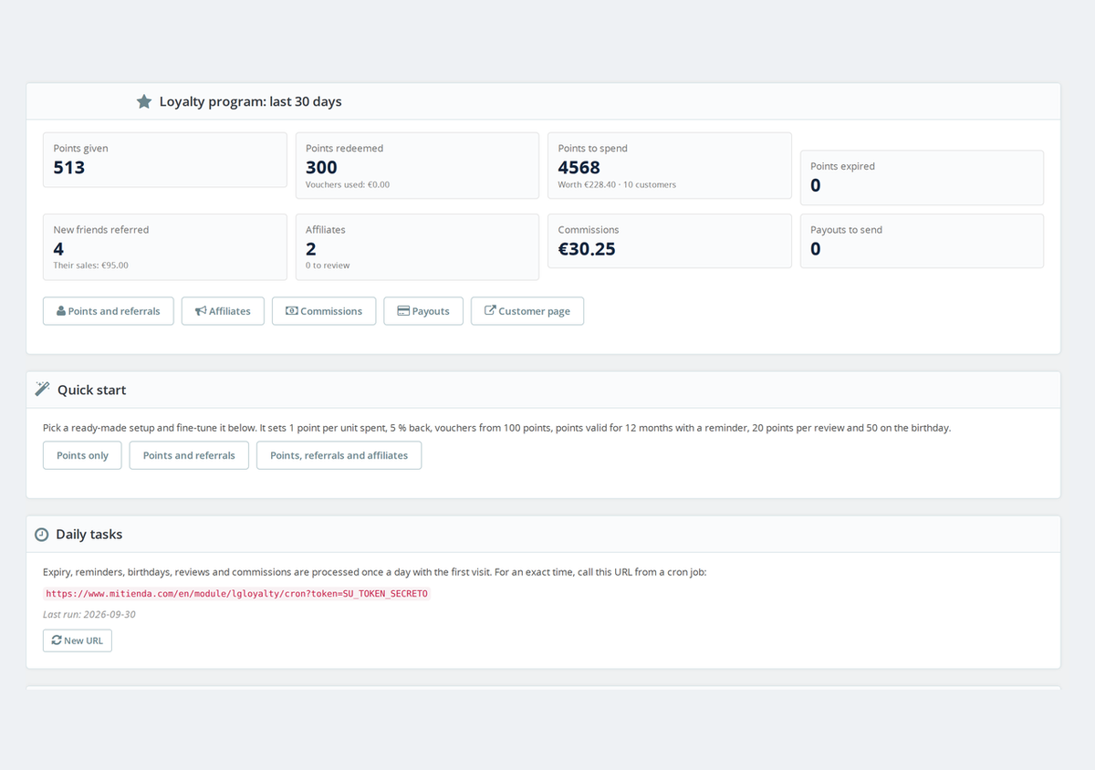 Configuration du programme de fidélité dans le back-office PrestaShop