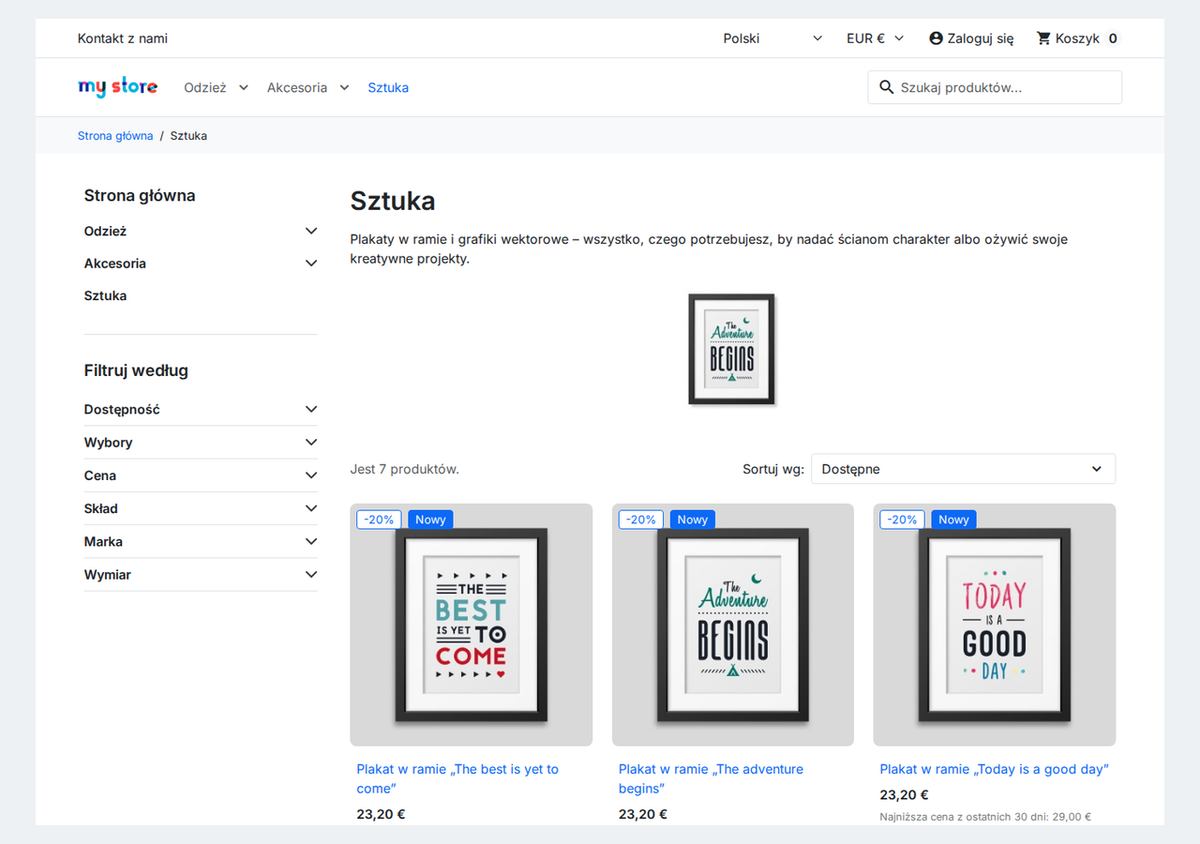Cena Omnibus z 30 dni na liście przecenionych produktów w PrestaShop