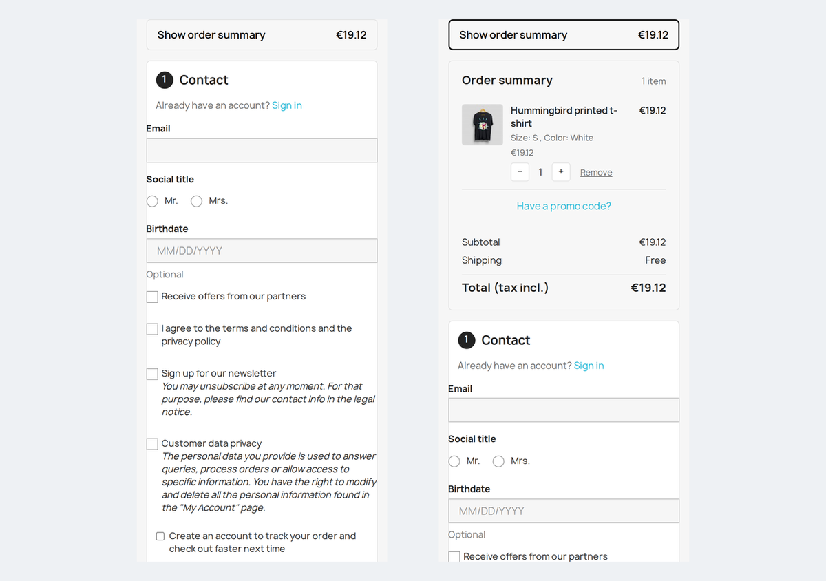 One page checkout PrestaShop sur mobile