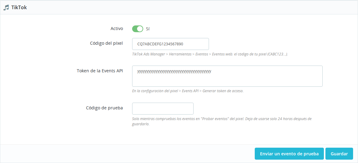 Configuración del píxel de TikTok y de la Events API en PrestaShop