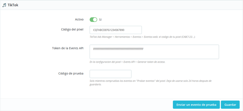 Configuración del píxel de TikTok y de la Events API en PrestaShop