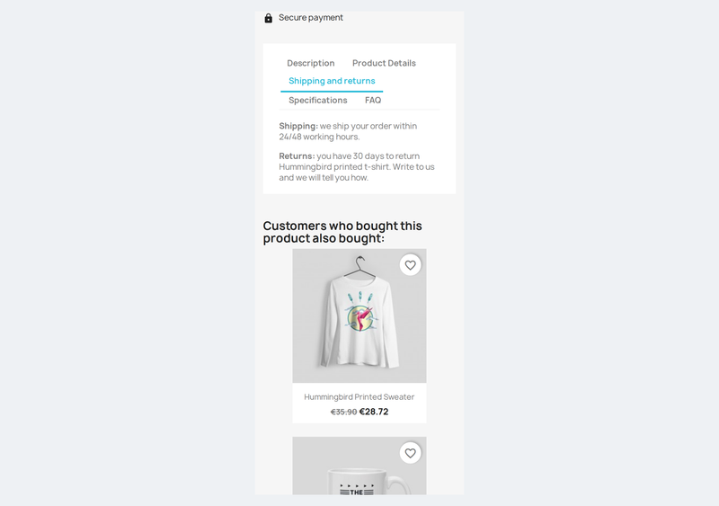 Onglets produit sur mobile