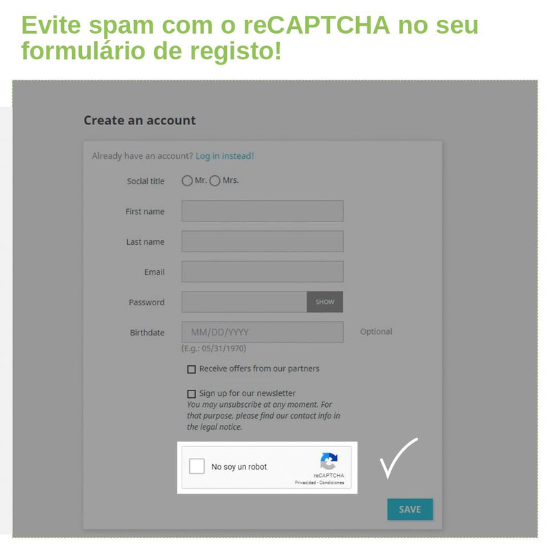 Módulo PrestaShop Captcha – reCaptcha – Proteção Antispam – captura de ecrã 3