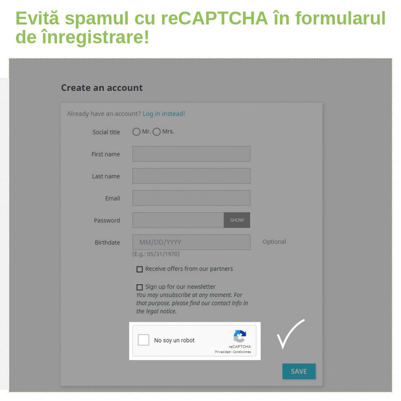 Modul Prestashop Captcha – reCaptcha – Protecție anti-spam – captură 2