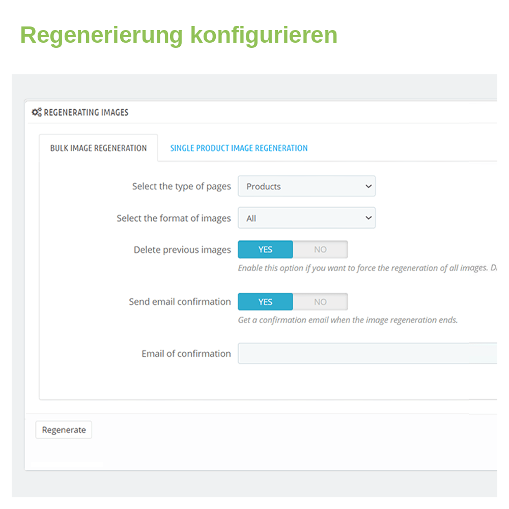PrestaShop-Modul Thumbnails / Bilder neu generieren – Screenshot 1