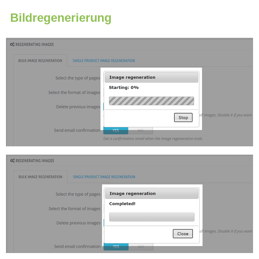 PrestaShop-Modul Thumbnails / Bilder neu generieren – Screenshot 3