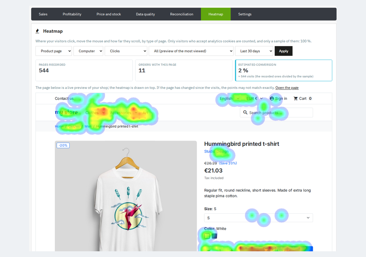 Optional product page heatmap, only with consent