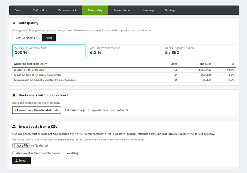 Data quality and cost import by CSV