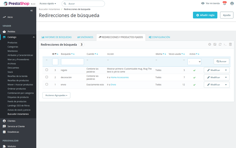 Reglas de búsqueda: redirigir un término a una categoría o fijar productos