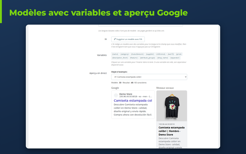 Modèle de balise title automatique avec aperçu Google et réseaux sociaux
