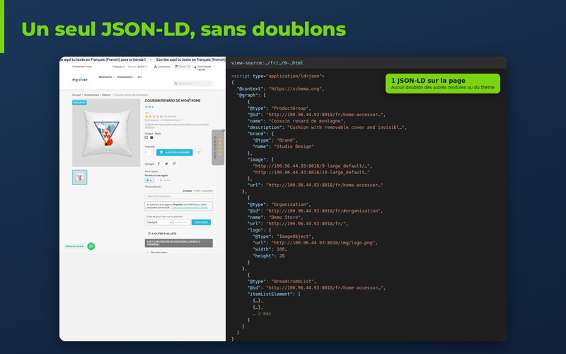 Un seul JSON-LD sur la fiche produit PrestaShop avec Product, avis et BreadcrumbList