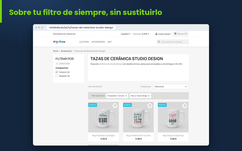 Landing SEO en la tienda PrestaShop con H1, texto y filtros de ps_facetedsearch