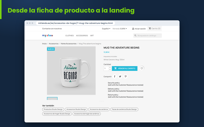 Ficha de producto con enlaces a las landings SEO de filtros que cumple