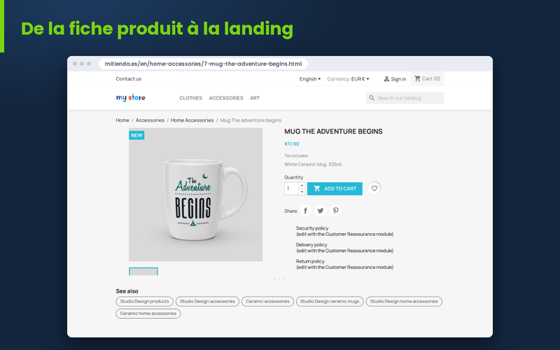 Fiche produit avec liens vers les landing pages SEO de filtres correspondantes