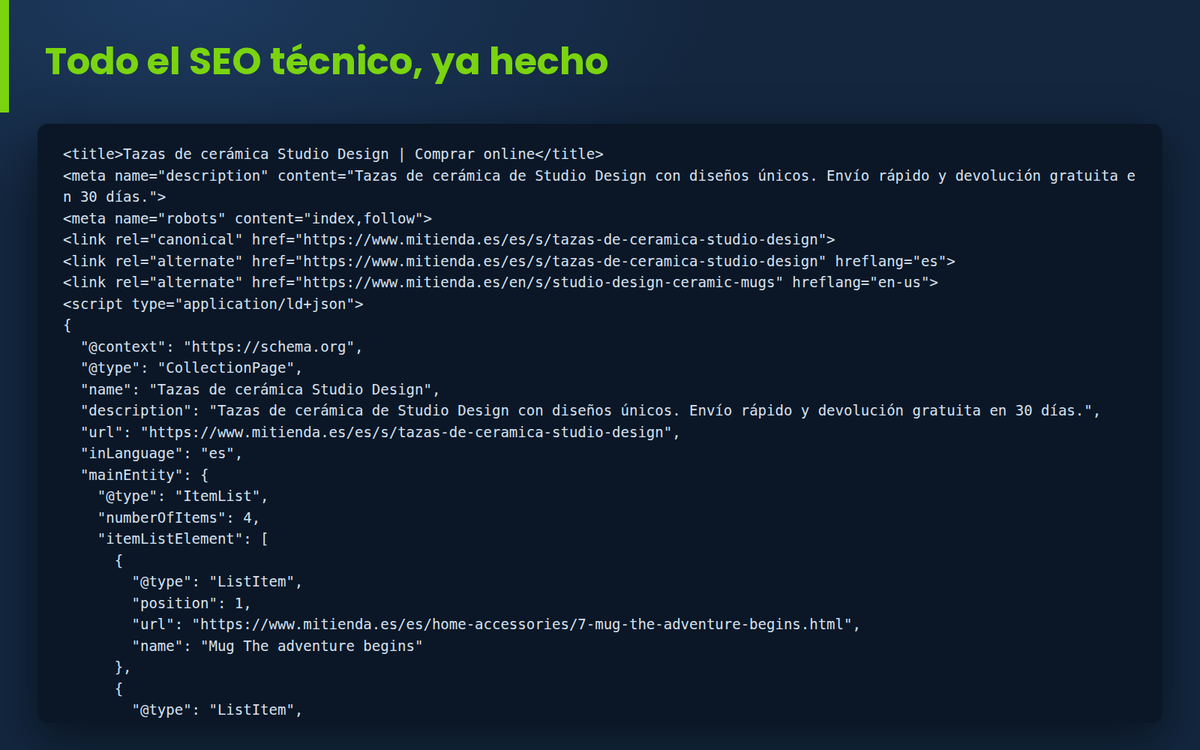 Código de la landing: title, meta, canonical, hreflang y datos estructurados
