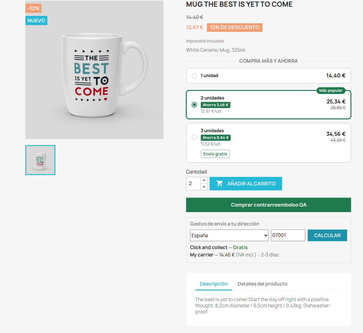 Simulador de gastos de envío por código postal en la ficha de producto de PrestaShop