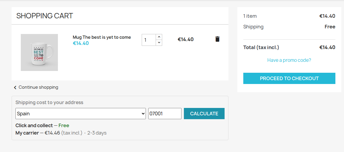 PrestaShop cart with shipping cost by postcode and delivery days