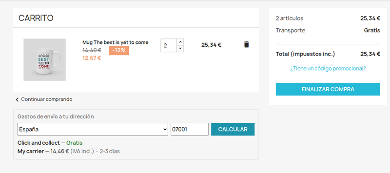 Carrito de PrestaShop con gastos de envío por código postal y días de entrega