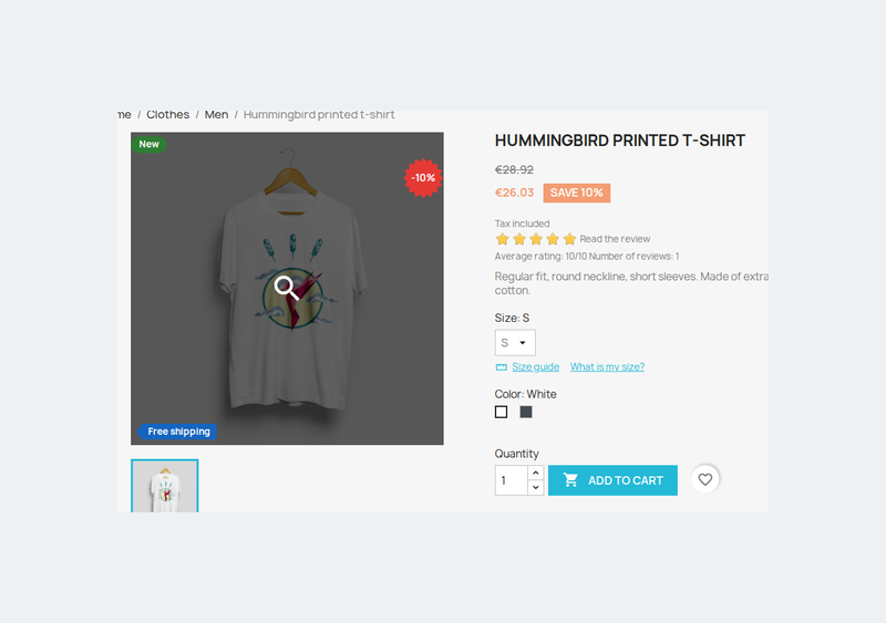Size guide and What is my size? links next to the size selector in PrestaShop