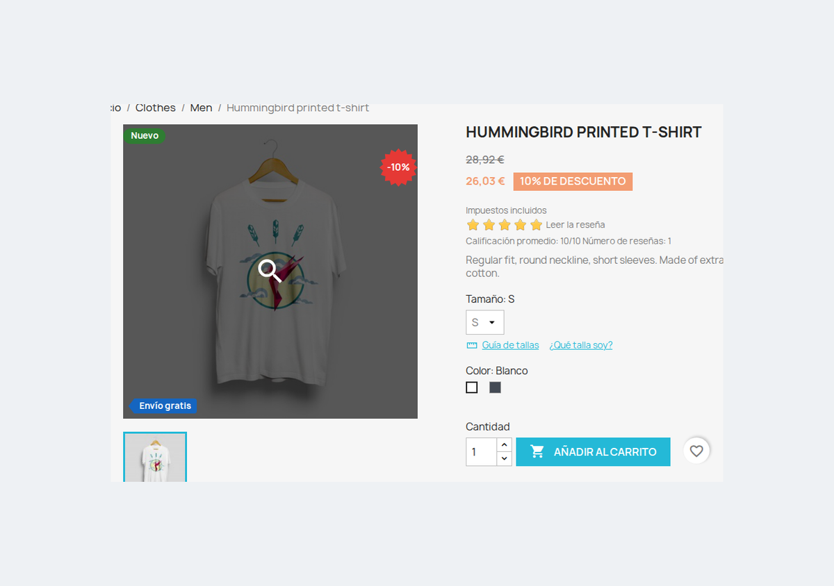 Enlaces de guía de tallas y ¿Qué talla soy? junto al selector de talla en PrestaShop