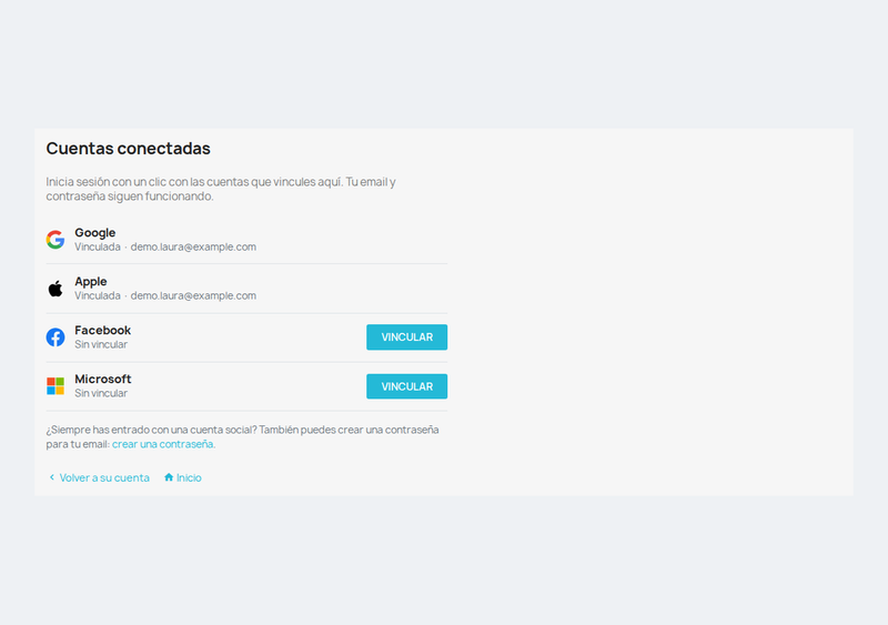 Cuentas conectadas en Mi cuenta: vincular y desvincular Google, Apple, Facebook y Microsoft