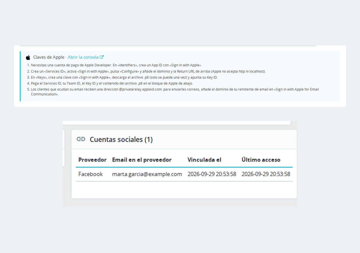 Guía paso a paso para crear las claves de Apple con la URL de retorno para copiar